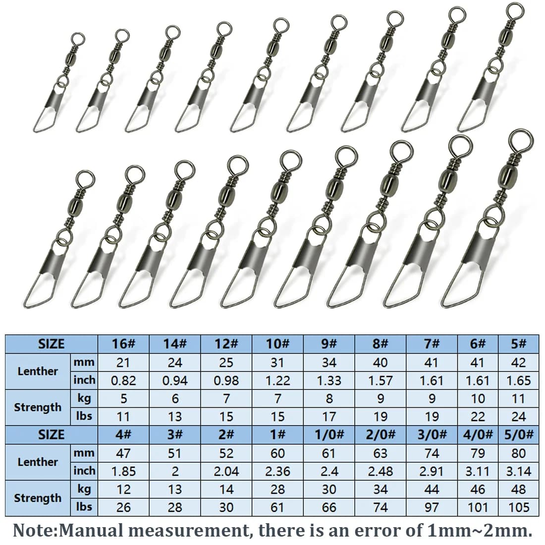 Émerillons barrel avec snap de sécurité - 50 pièces en acier inox pour pêche en mer