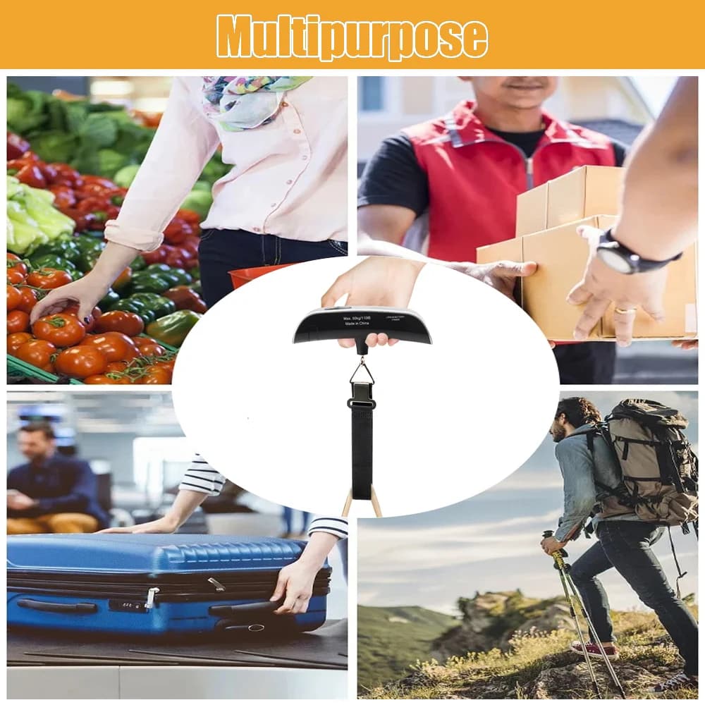 Balance électronique portable LCD 50kg/110lb pour bagages et pesée poissons - Outil voyage précis