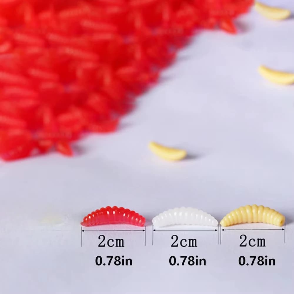 50 leurres souples silicone asticot 2cm 0.4g - Appâts artificiels senteur pain pour pêche hivernale