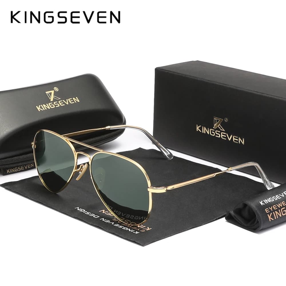 Lunettes de pilote polarisées KINGSEVEN - Monture large métal luxe pour pêche et conduite - UV400