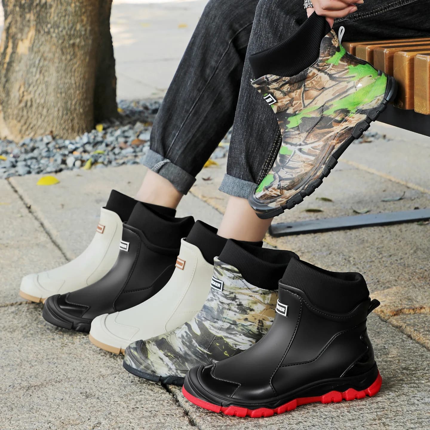 Bottes Chelsea homme imperméables anti-dérapantes style coréen doublure polaire blanche