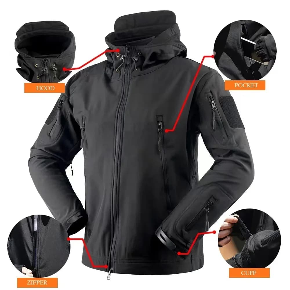 Veste soft shell tactique capuche polaire homme hiver coupe-vent imperméable chaude outdoor multi-poches 5XL 6XL