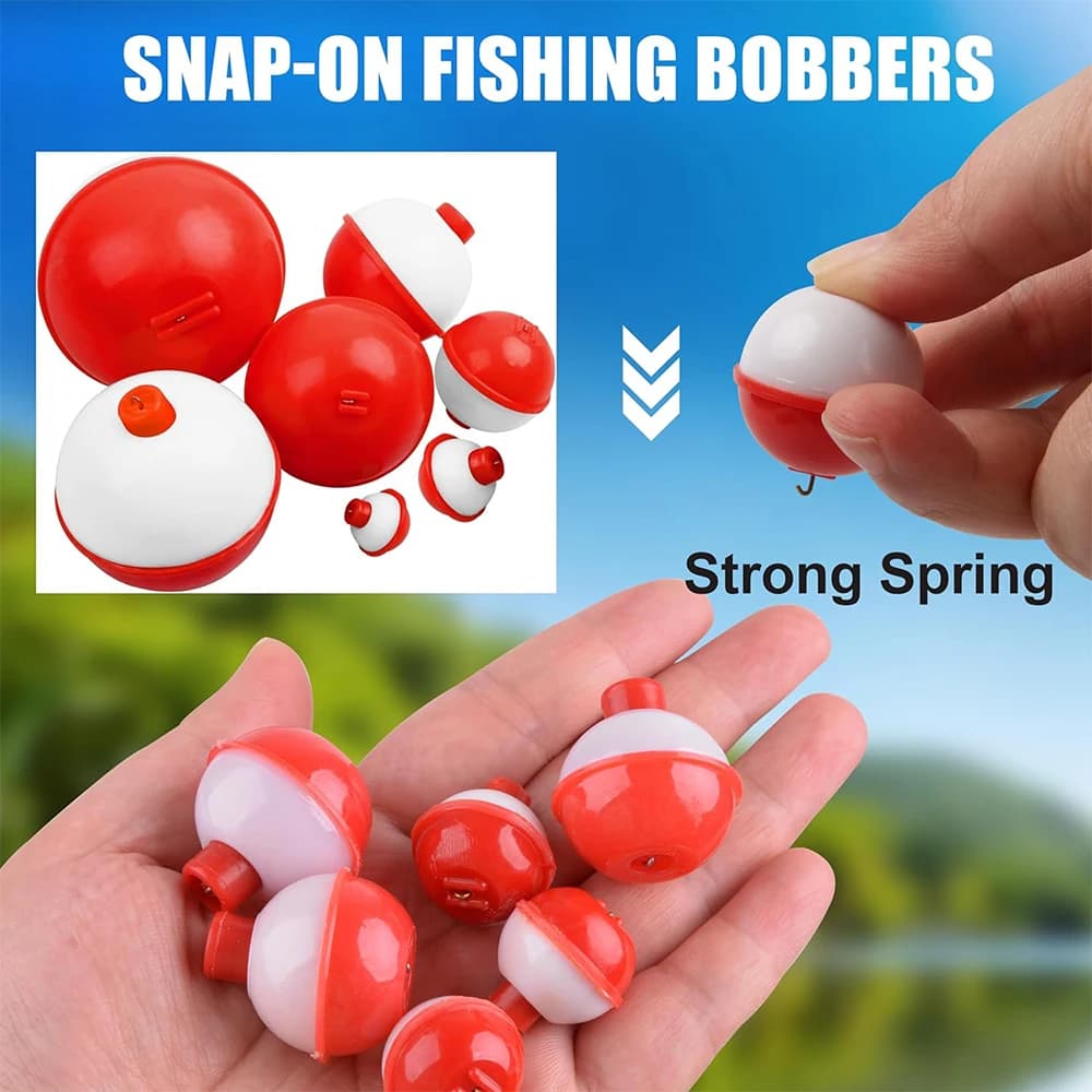 Lot de 7 flotteurs de pêche ronds à clipser, bouchons coulissants avec bouton poussoir, diamètre 0.5