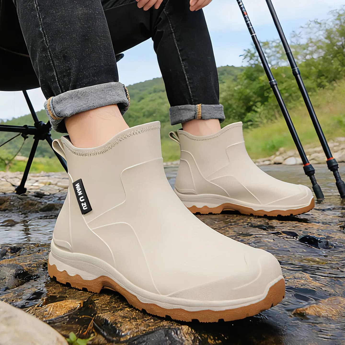 Bottes de pluie homme confortables imperméables antidérapantes pour pêche travail cuisine lavage auto