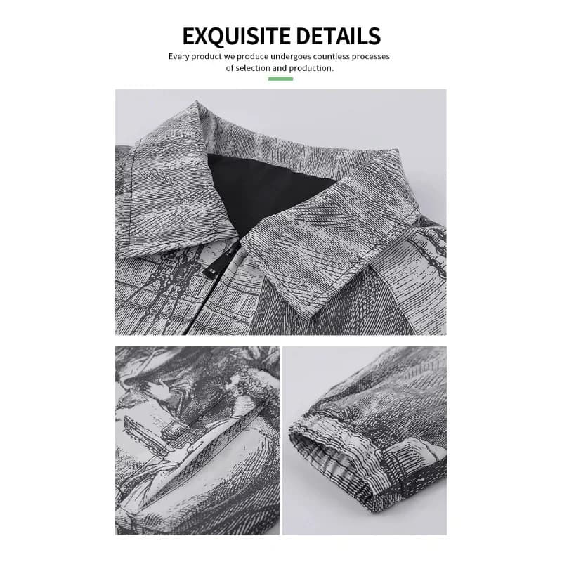 Veste oversize peinture vintage unisexe - Veste légère automne couples - Veste extérieure imprimé artistique