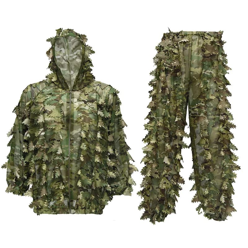 Ghillie Suit Léger Feuilles 3D - Équipement Camouflage Airsoft et Pêche Discrète