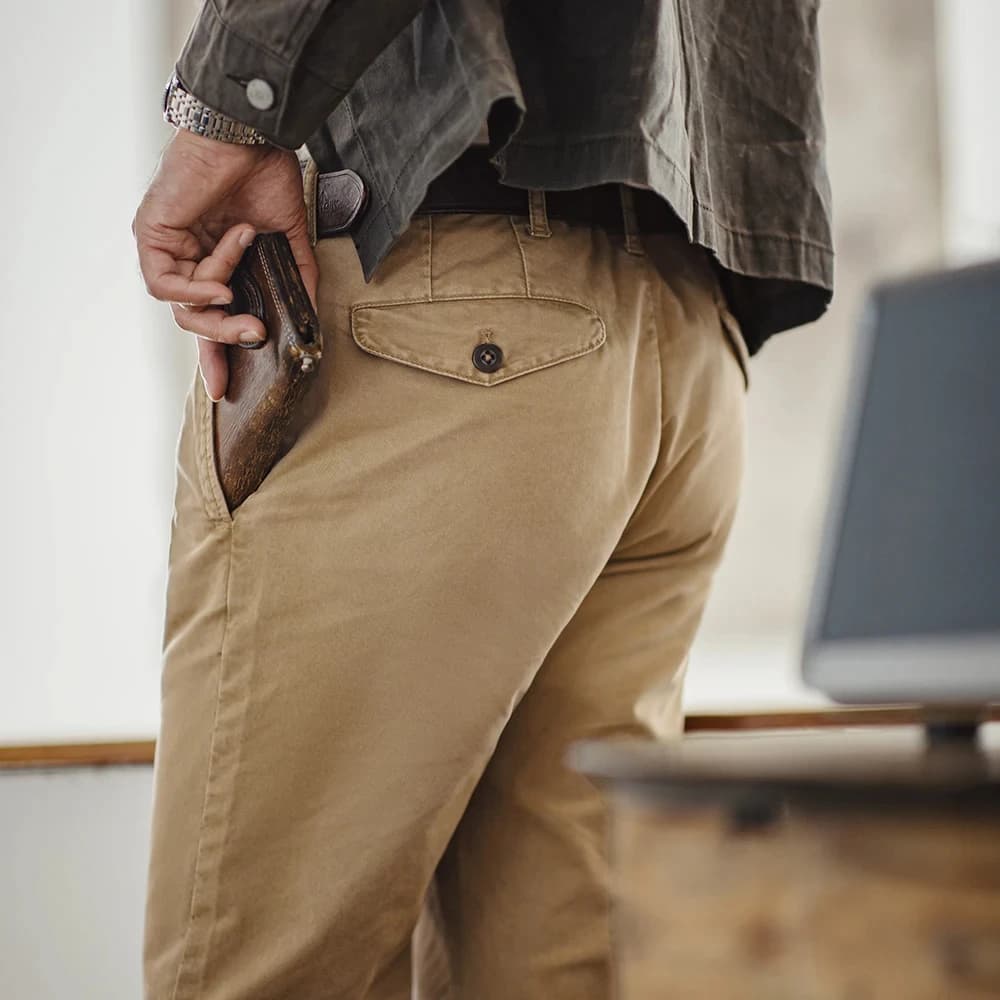 Pantalon vintage twill coton lourd travail automne pêche classique homme droit