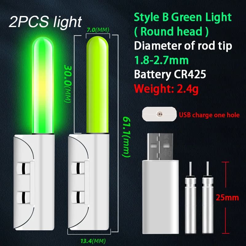 2 pièces lumières avertissement flotteurs bâton LED recharge USB tige canne pêche nocturne