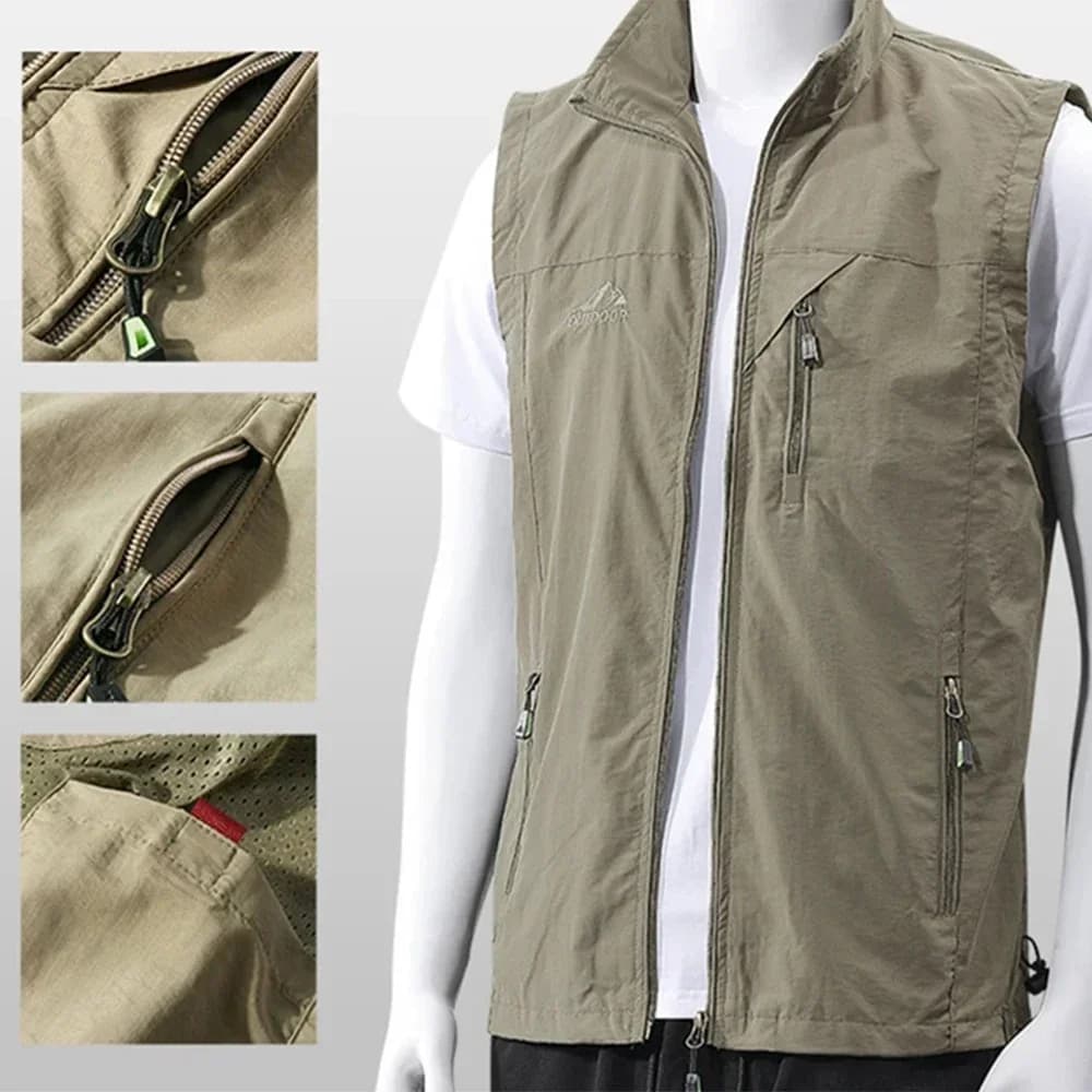 Veste légère homme pêche été respirante mesh avec poches et fermeture éclair couleur unie