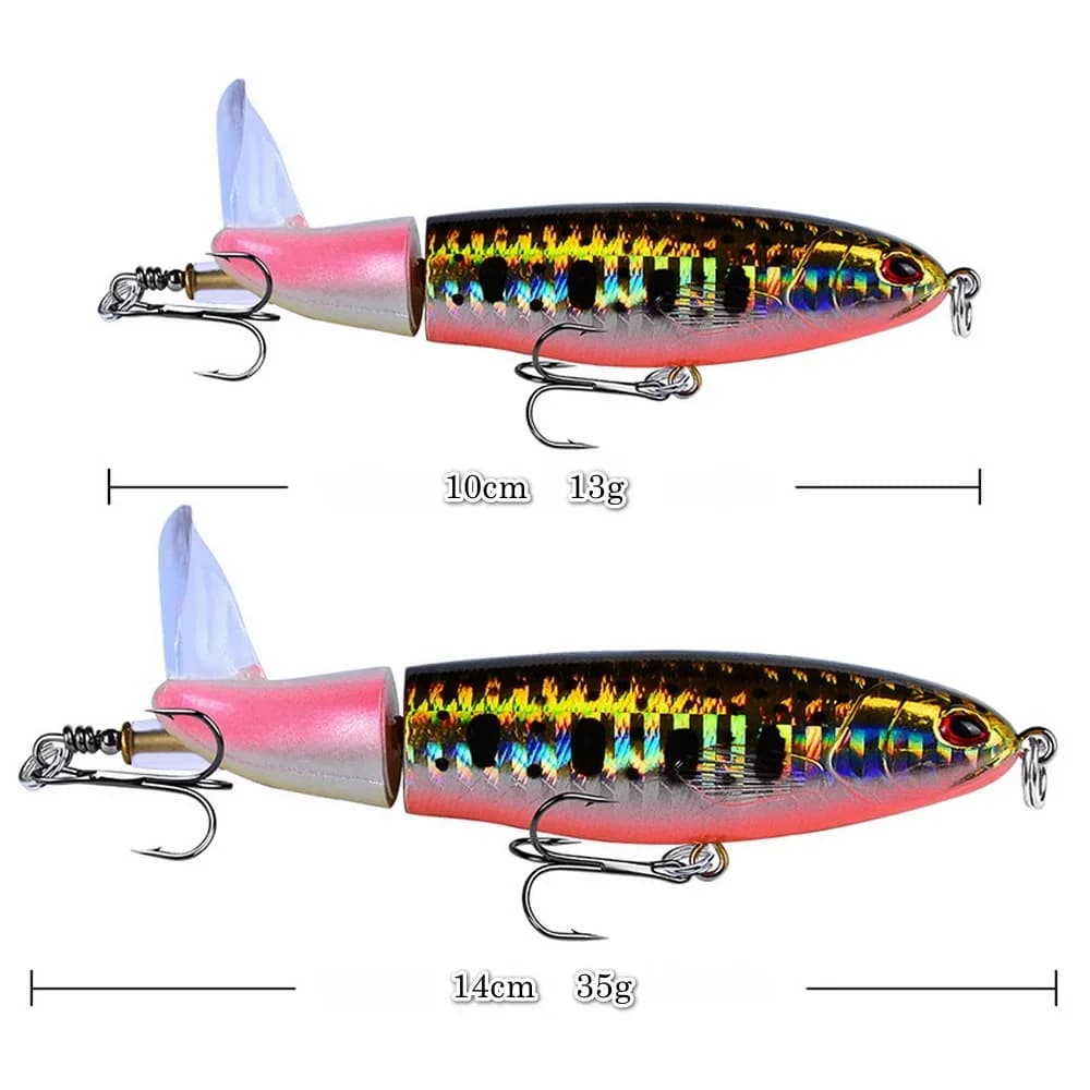 Leurre de pêche topwater spinner 14cm avec hélice et queue rotative, appât dur popper pencil pour carnassiers