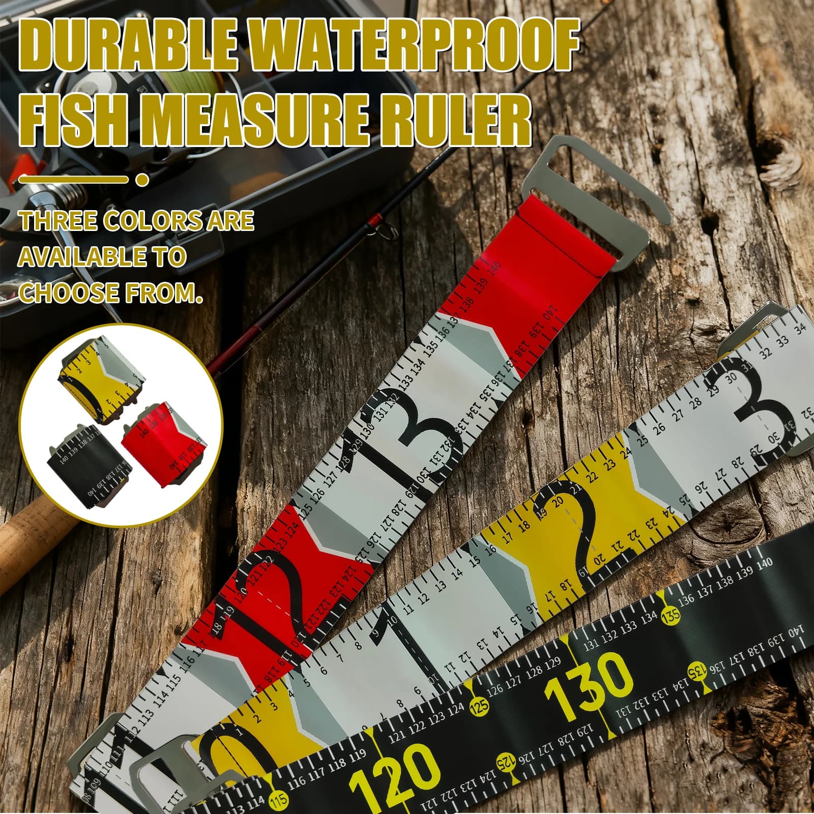 Mètre ruban pêche portable 3 couleurs 140cm/55in avec échelles cm et pouces pour toutes conditions