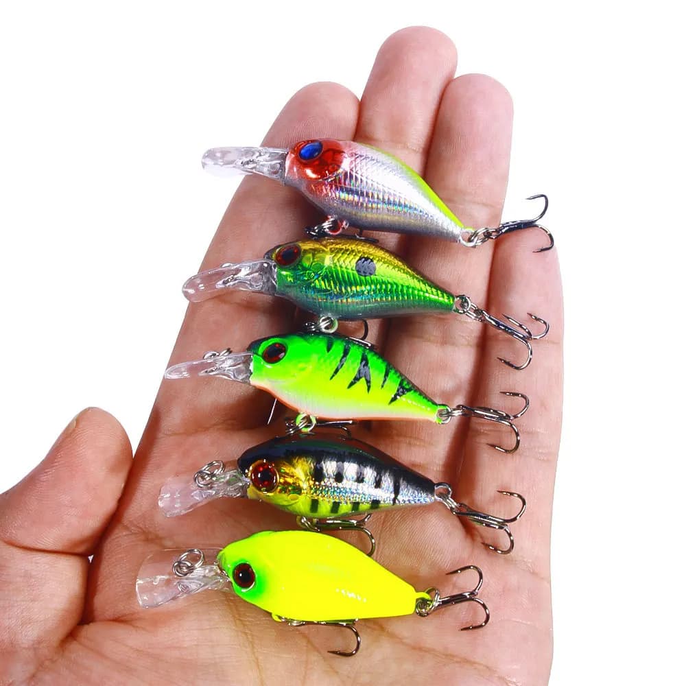 Lot de 5 leurres crankbait pêche du brochet, basse et perche, appâts artificiels 5cm 4.4g topwater