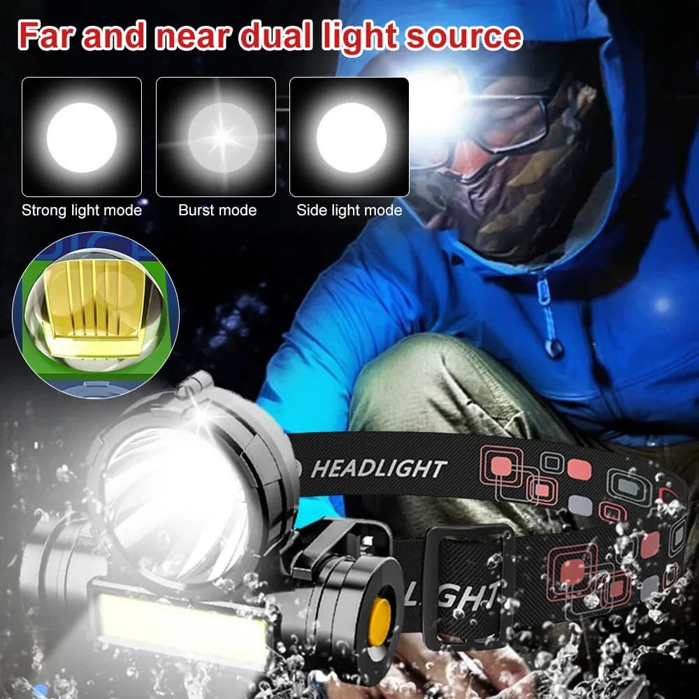 Lampe frontale HOMEFISH LED étanche rechargeable USB pour pêche et camping