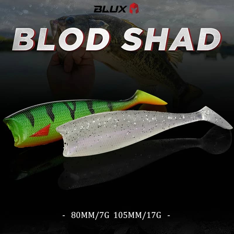 Leurre souple BLUX BLOD SHAD 80mm-105mm - Leurre silicone black tail pour bar de mer et carnassiers