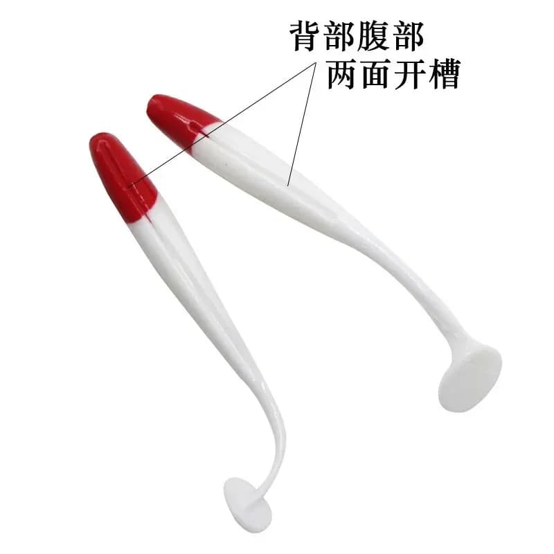 Leurres souples T-tail 7cm 9cm 12cm - 10 pièces tête rouge corps blanc imitation naturelle