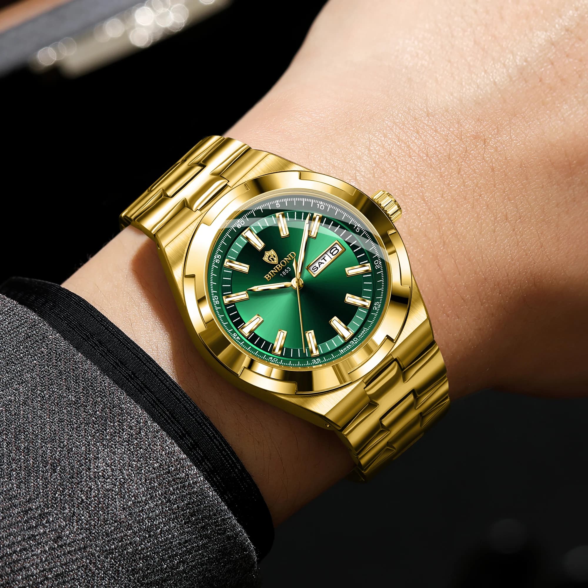 Montre homme luxe quartz sport étanche acier inoxydable lumineuse date semaine montre bracelet reloj