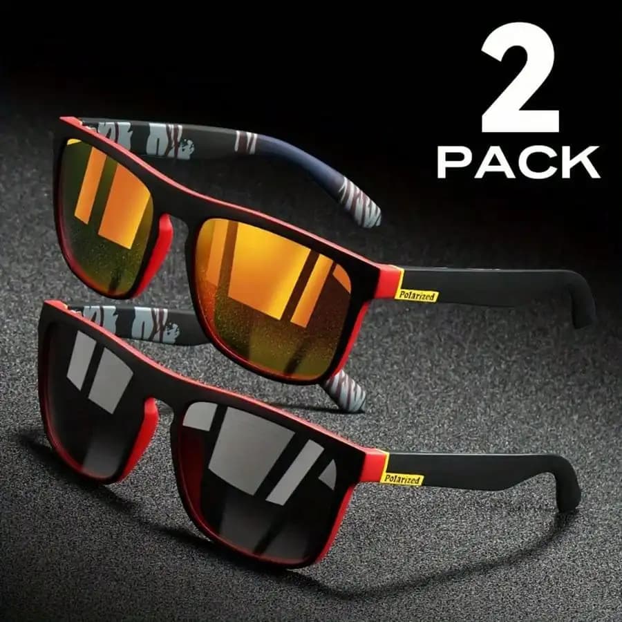 Lunettes de soleil polarisées carrées anti-éblouissement pêche conduite voyage vacances été 2 pièces