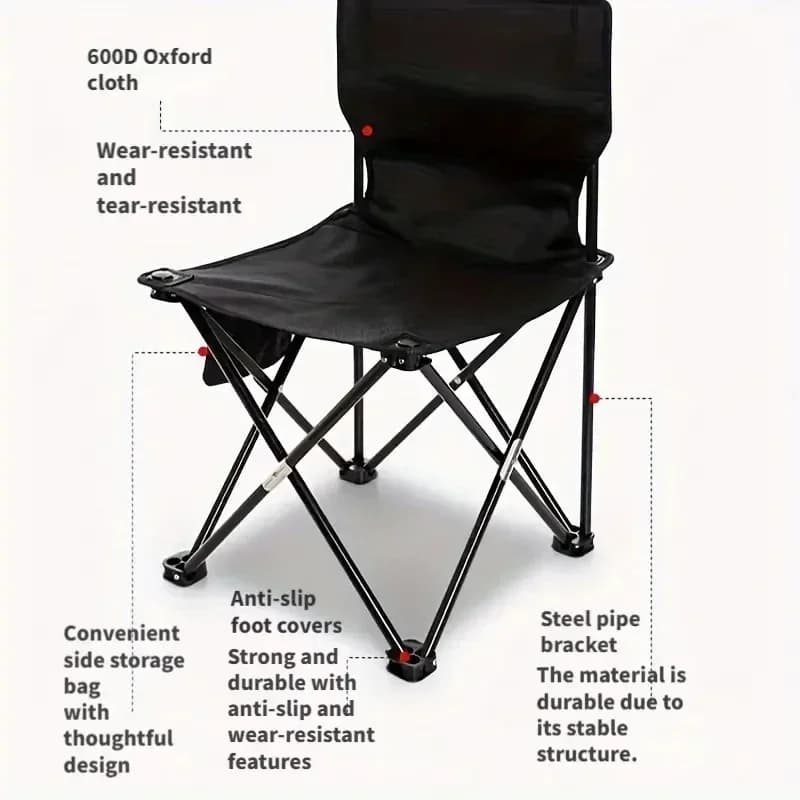 Chaise pliante camping avec poche latérale - Siège pêche plage en toile Oxford portable
