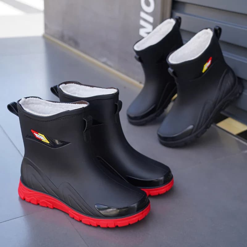 Bottes de travail mi-mollet polaire homme imperméables antidérapantes pêche PVC
