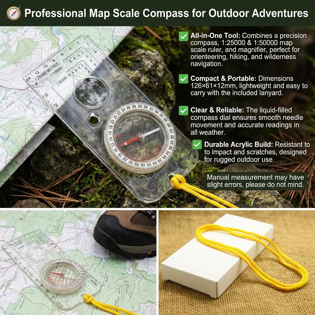 Règle carte navigation boussole intégrée pour orientation pêche, randonnée et survie outdoor