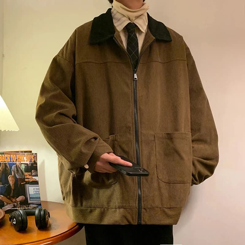Bomber vintage américain 2025 homme loose cargo pêche automne style rétro coupe-vent