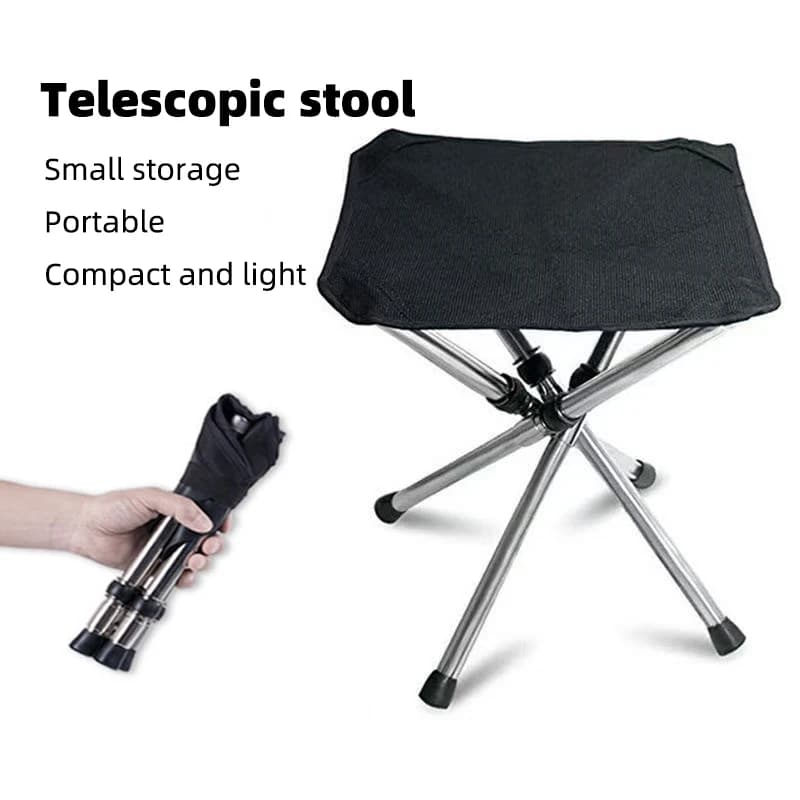 Tabouret télescopique inox pliant - Siège camping pêche portable charge 150kg facile à plier