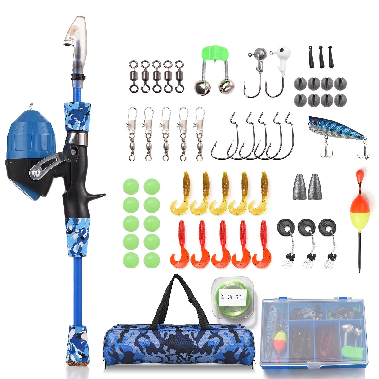 Kit pêche enfant canne et moulinet combo télescopique 1.2m/1.5m avec leurres et accessoires, complet