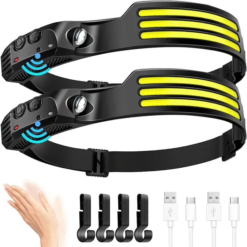Lampe frontale pêche rechargeable USB COB LED induction batterie intégrée 1200mAh pour camping extérieur