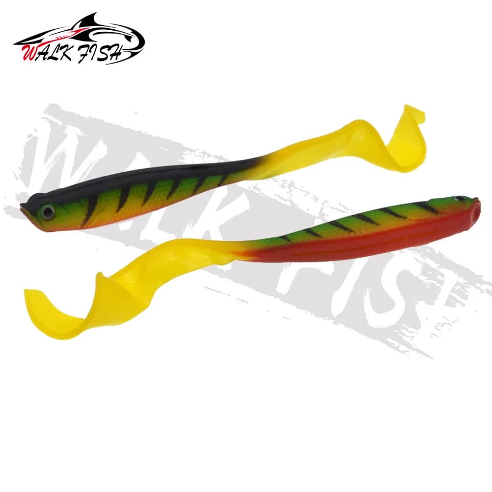 Set 4 wobbleurs WALK FISH 12.5cm 5.5g shad queue en T - Leurres souples silicone pêche brochet black bass