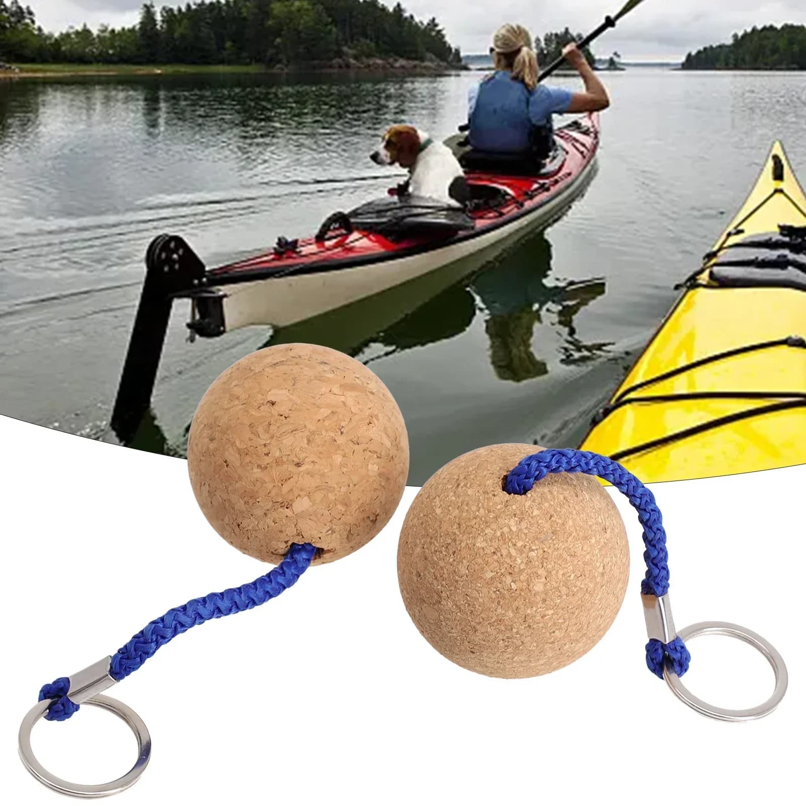 Porte-clés flottant boule liège 50mm - 2 pièces pour bateau kayak pêche - Léger et flottant