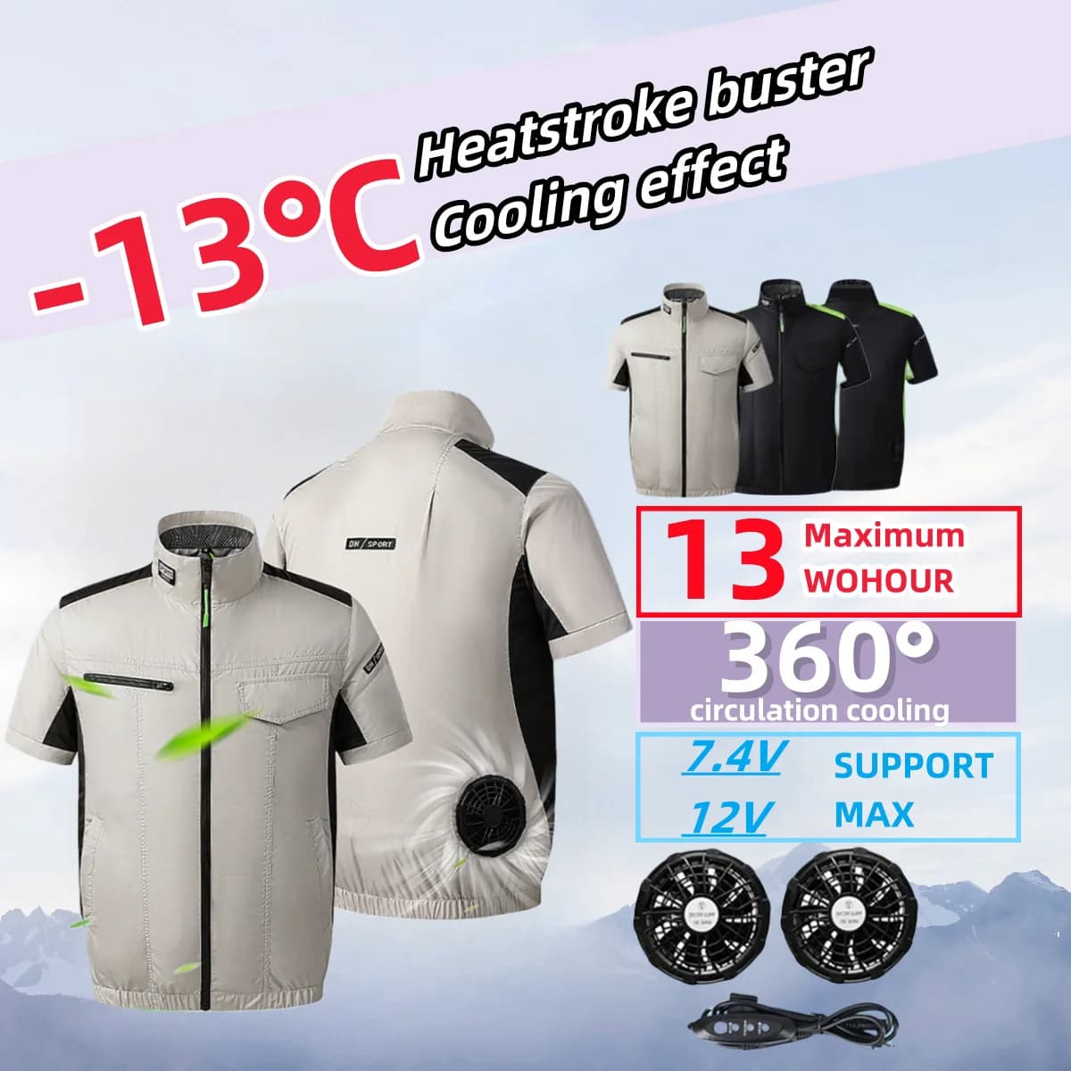 Gilet rafraîchissant USB pêche été ventilation 13h outdoor travail manches courtes portable