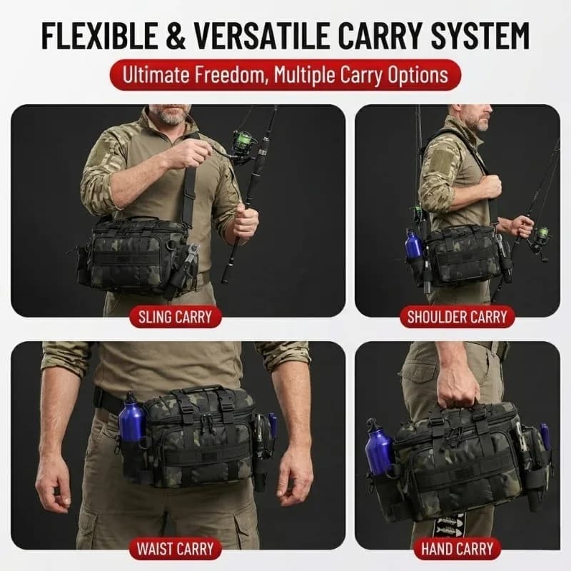 Sac bandoulière pêche étanche grande capacité avec porte-canne - Accessoires sport outdoor portable