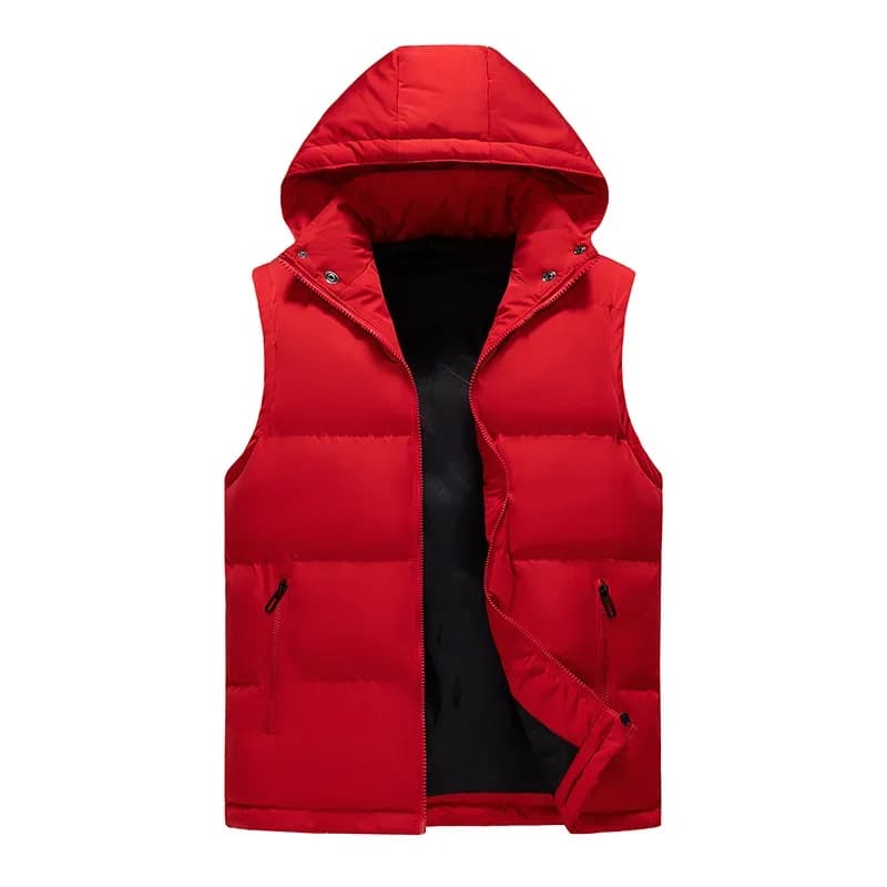 Gilet homme capuché casual matelassé sans manches couples poches zippées veste décontractée