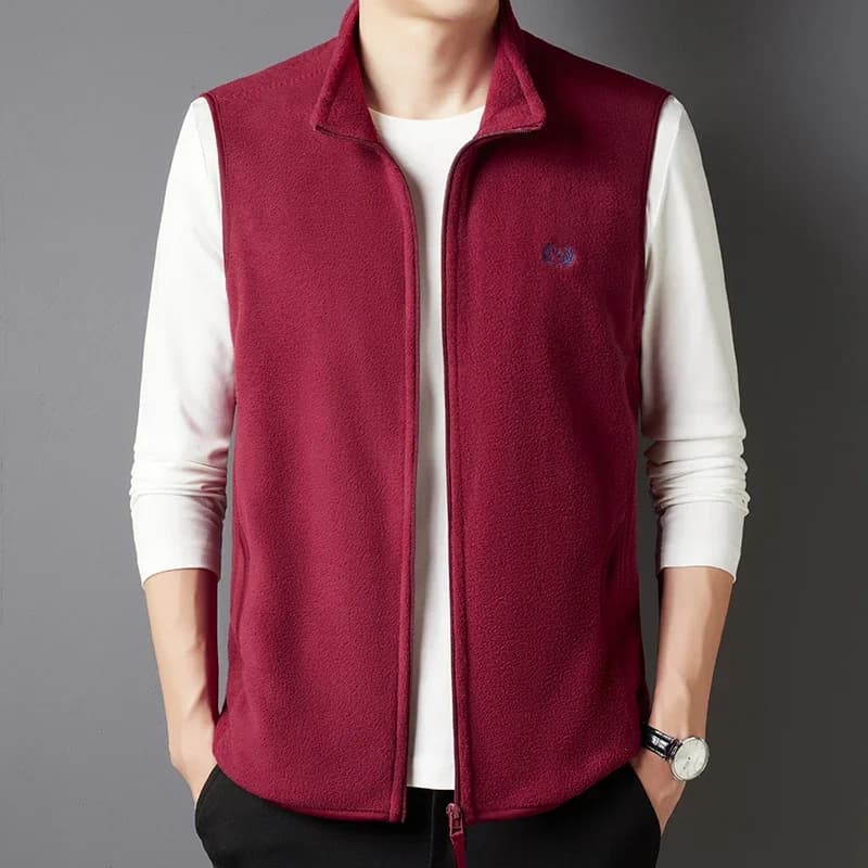 Veste polaire homme mode décontractée broderie - Veste doublée polaire sans manches tendance