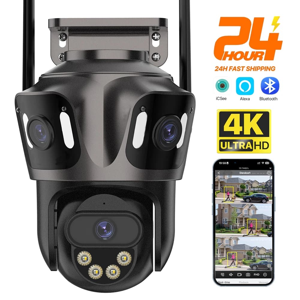 Caméra surveillance extérieure 4K double objectif PTZ WIFI - Détection humaine IA étanche IP66 iCsee