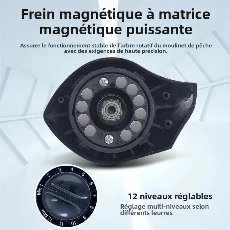 Moulinet baitcasting Huidiao débutant 7.2:1 avec frein magnétique 12 niveaux - 10KG max