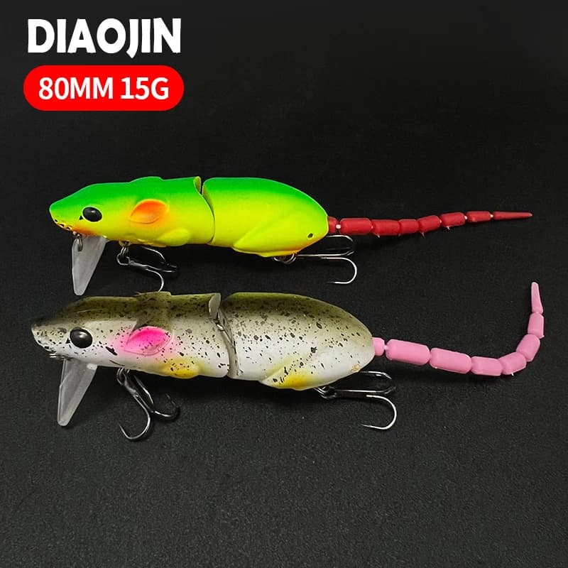 Leurre souple souris flottant 80mm 15g bionic rat 2 sections articulé pêche brochet perche leurre de surface
