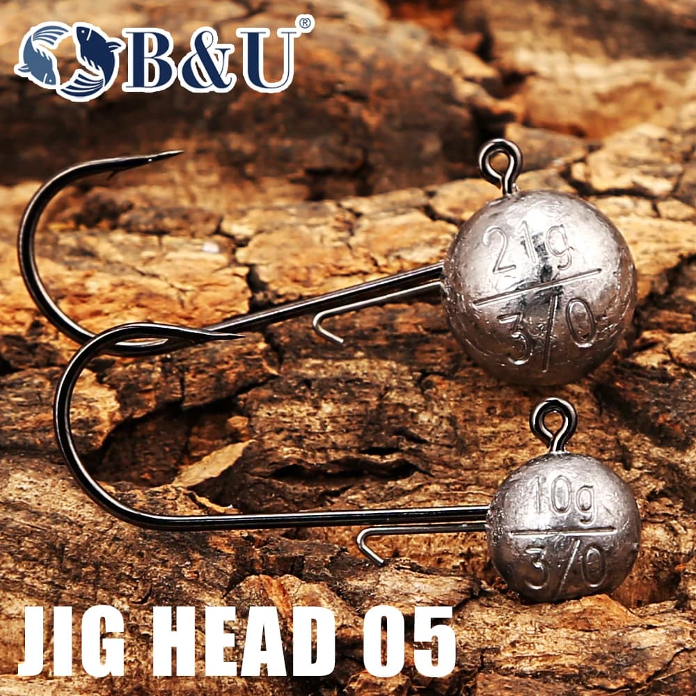 Hameçons jig head plomb haute résistance 3/0 4/0 B&U pour leurres souples 5-21g bass brochet