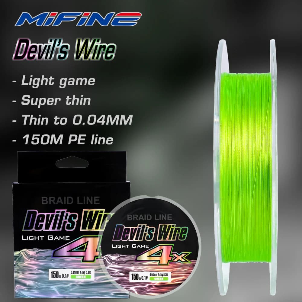 Ligne MIFINE Devil's Wire 150M 4X tressée fine et solide pour pêche légère perche, black bass, truite