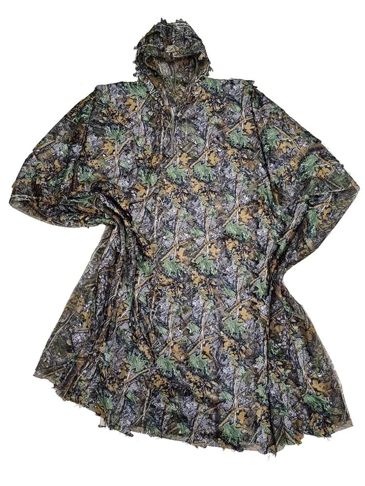 Cape ghillie camouflage bionique 3D - Tenue respirante pêche et observation oiseaux jungle