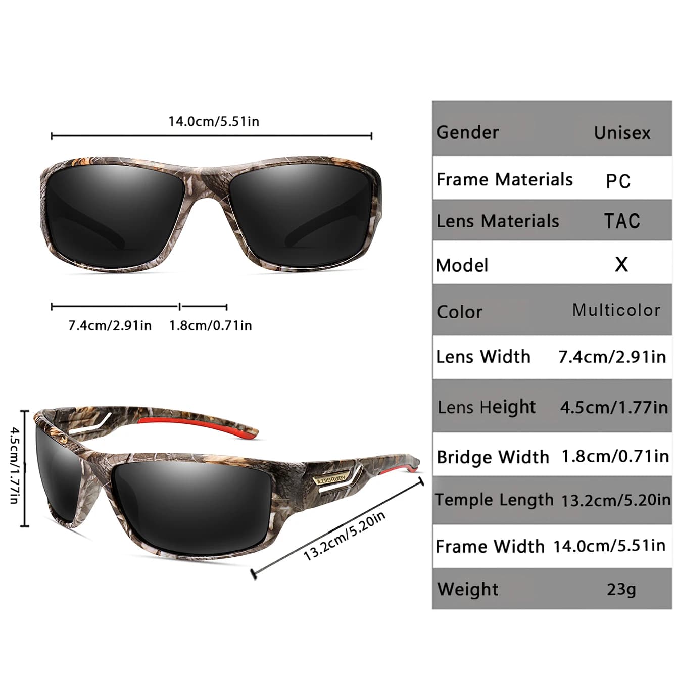 Lunettes de pêche polarisées camouflage - Hommes - Conduite et sports outdoor - Protection UV400