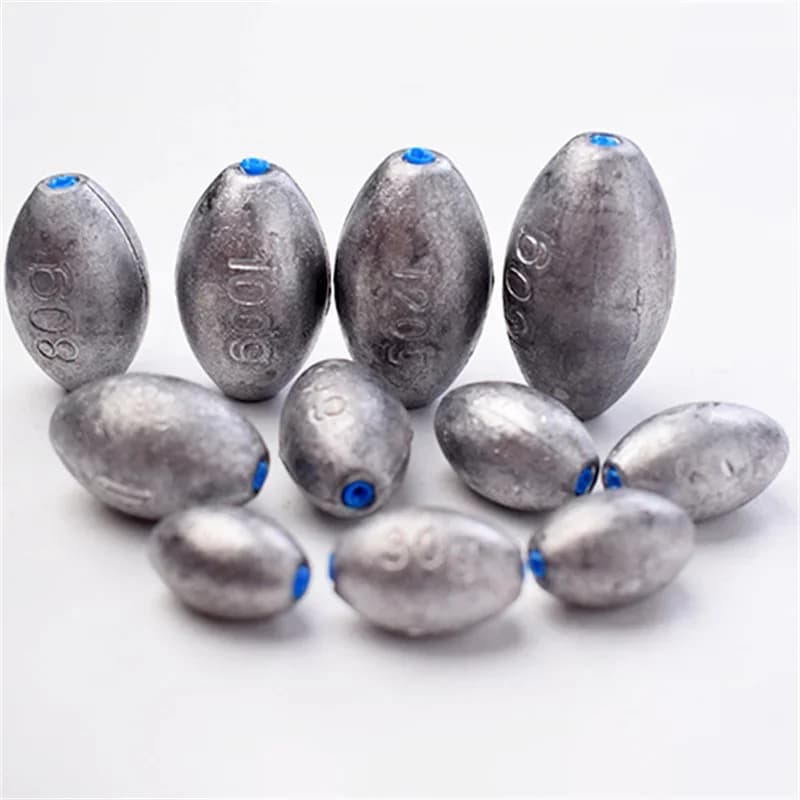 10 plombs oliviers creux avec bouchon plastique - poids de pêche 10 à 60g pour montages coulissants