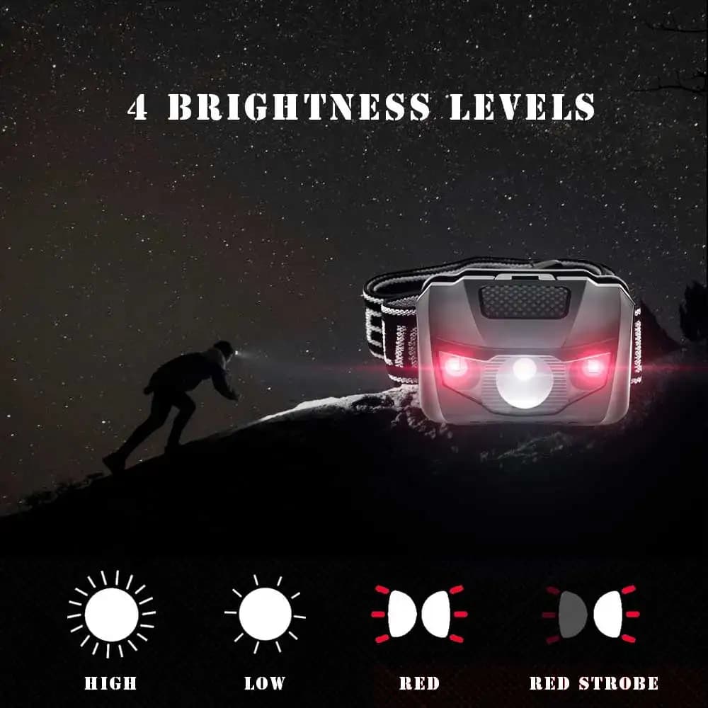 Lampe frontale pêche puissante 3W lumière blanche et rouge 4 modes étanche lampe torche AAA