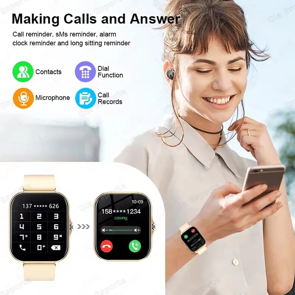 Smartwatch 2.01" HD - Montre connectée appels messages modes sport météo pour pêcheurs hommes femmes