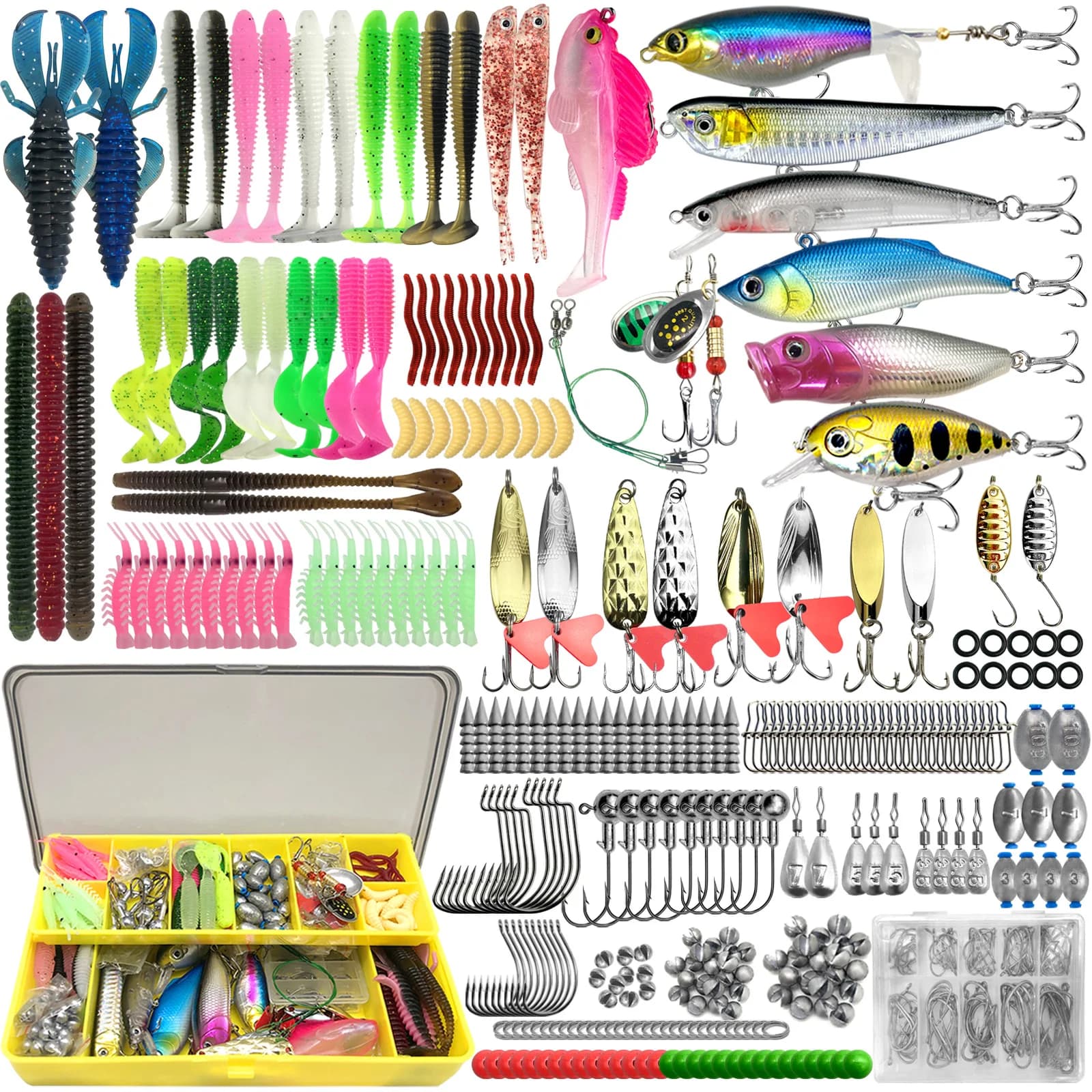 Kit de leurres de pêche 83 à 409 pièces pour truite, brochet et perche - Boîte