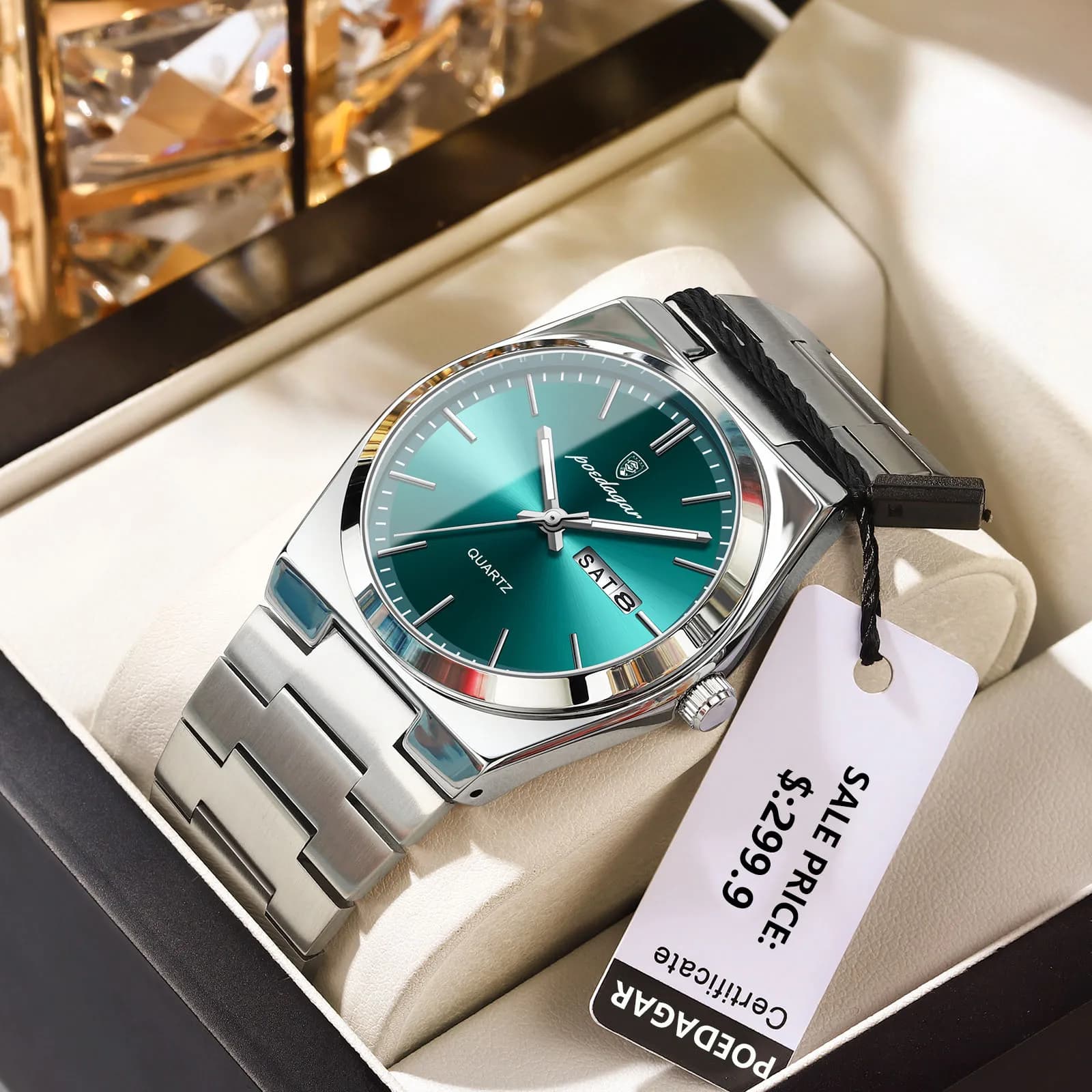 Montre homme de luxe étanche lumineuse avec date et semaine - Bracelet acier inoxydable quartz fashion casual