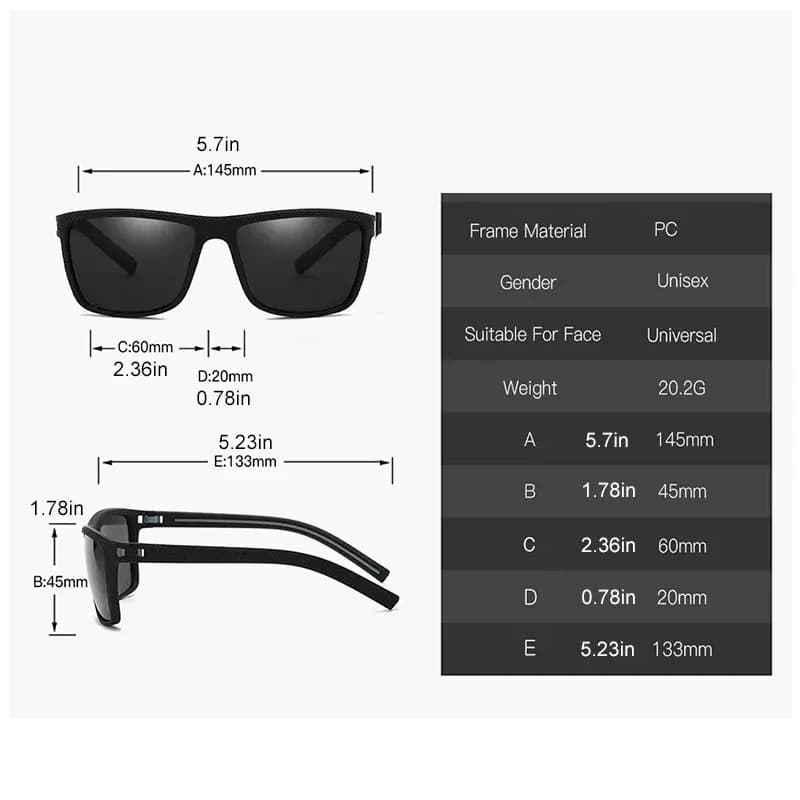 Lunettes de soleil polarisées carrées homme femme - Monture légère pour pêche et loisirs