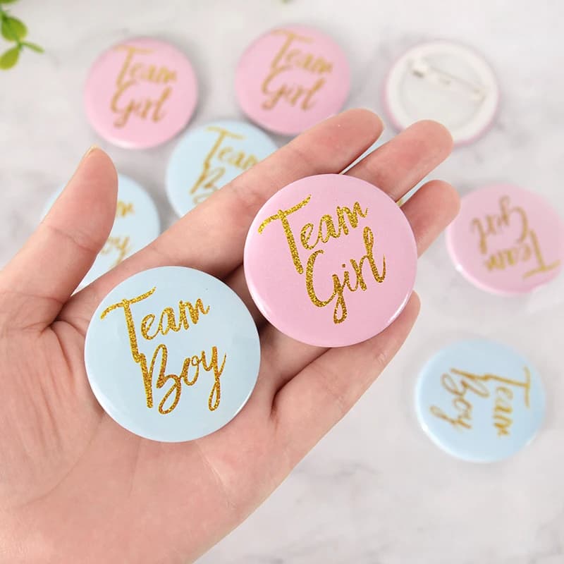 Badges épingles 12/24 pièces révélation genre fête bébé décoration annonce garçon fille pêche