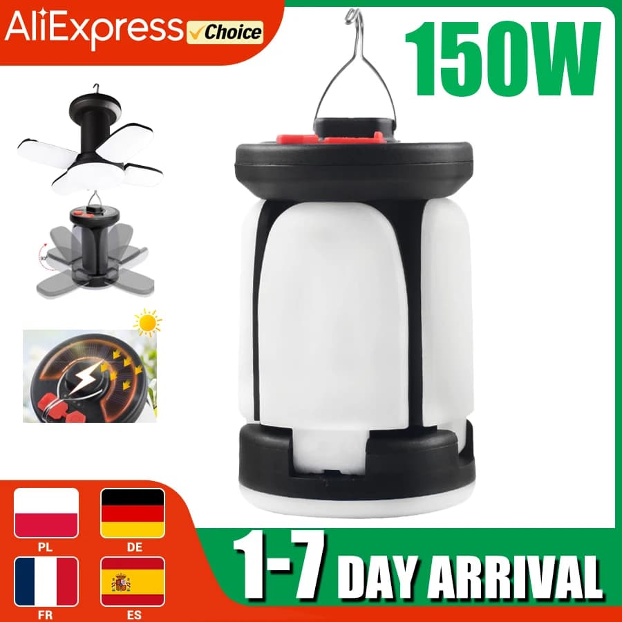 Lampe camping LED feuille solaire rechargeable USB pour tente pêche - Éclairage d'urgence portable