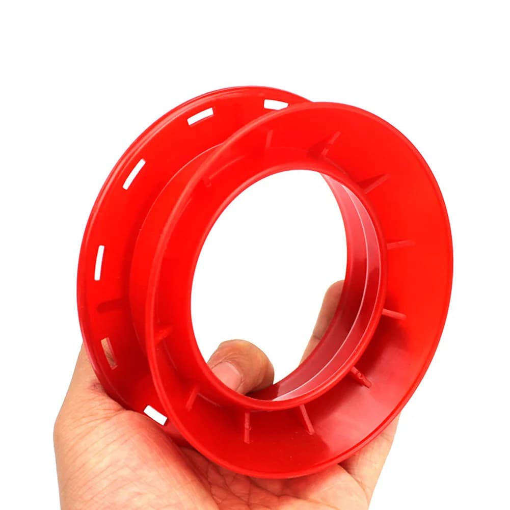 Bobine circulaire pour enroulement fil de pêche 120x80mm avec poignée plastique et anneau de guidage